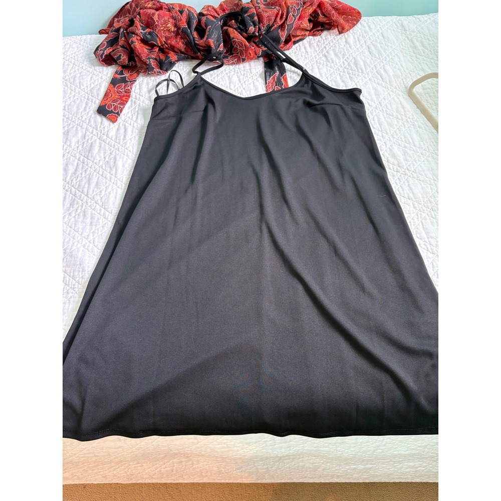 Julia Jordan Dress Metallic Floral Paisley Ruffle Neck Midi Black Orange Size 12 - Picture 8 of 11